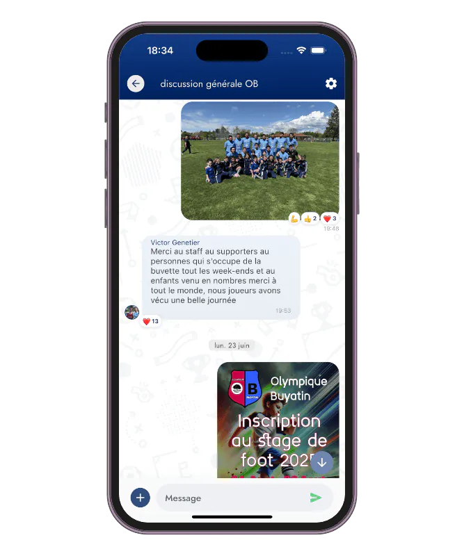 La messagerie dans l'application SportCorico