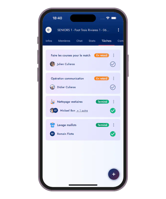 Les tâches des bénévoles dans l'application SportCorico