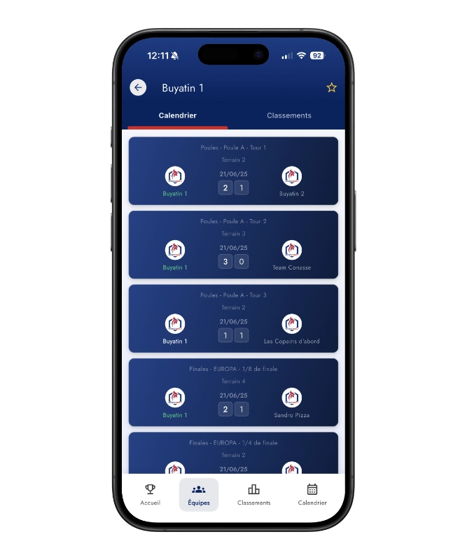 Saisie des scores en direct sur smartphone - logiciel de tournoi